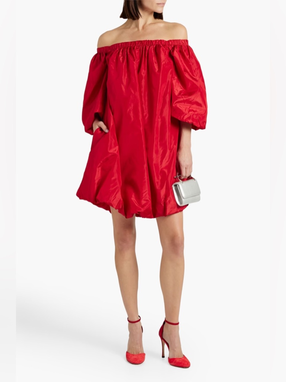 VALENTINO GARAVANI Off-the-shoulder Gathered Silk-satin Mini Dress MSRP $4500